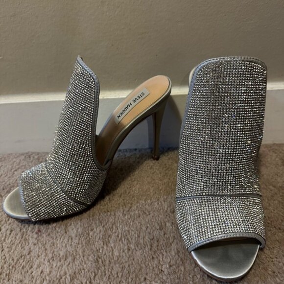Stev MaddenElegant Silver Rhinestone Heelsmule peep toe style38 8 - Picture 2 of 4